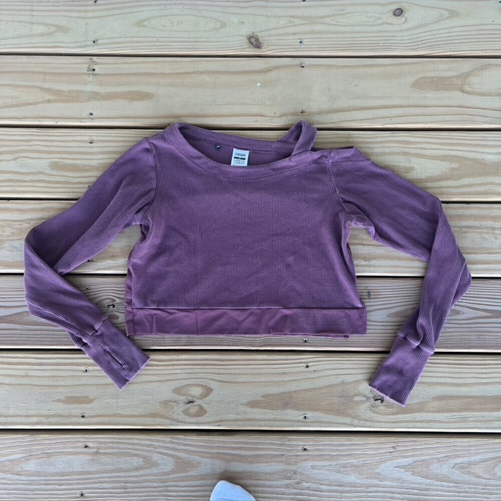 Gymshark Eggplant purple Cutout Shoulder Long Sleeve Crop Small